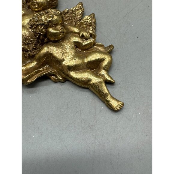 solid Gold 2 Cherubs Angel tree Ornament Decor Christmas 4" READ - Picture 2 of 5